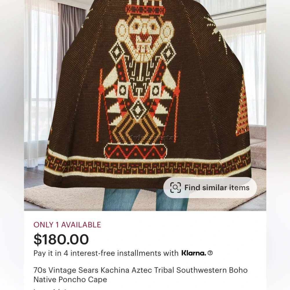 Vintage Sears Kachina Aztec Tribal Cape Poncho